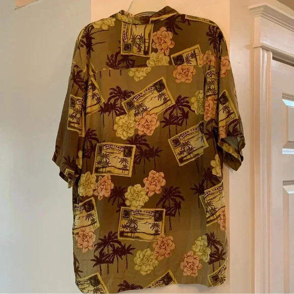 Tommy Bahama 100% Silk Hawaiian Camp Shirt Mens L Bombay Greetings Butter Yellow - Picture 2 of 6